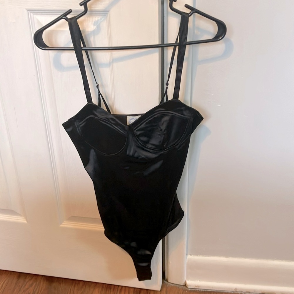 NWT Francesca's BLUE RAIN Black Bodysuit with Sweetheart Neckline S